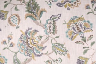 Kaufmann Flourish Printed Cotton Drapery Fabric in Lagoon Blue