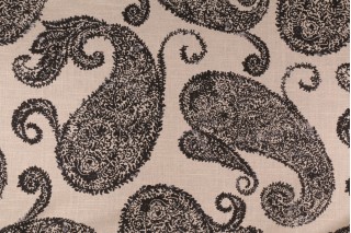 Covington Henley Printed Linen Blend Drapery Fabric in Black Tan