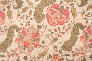 Thibaut Dorchester F99008 Printed Drapery Fabric in Red on Cream