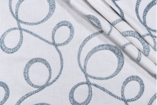 Roth & Tompkins O'Keefe Embroidered Cotton Drapery Fabric in Aqua