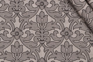 Dorothea Embroidered Drapery Fabric in Onyx