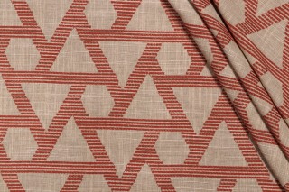 1 Yard Robert Allen Geo Stitch Embroidered Drapery Fabric in Persimmon