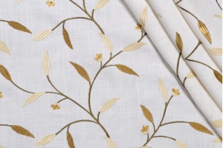 Vine Embroidered Drapery Fabric in Olive