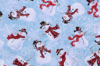 Dona Gelsinger Frosty Delights - Tossed Snowmen & Snowflakes Printed Cotton Craft Fabric in Winter for Timeless Treasures 
