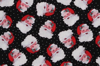 Timeless Treasures Christmas Memories - Tossed Santa Head and Dots Printed Cotton Craft Fabric in Black 
