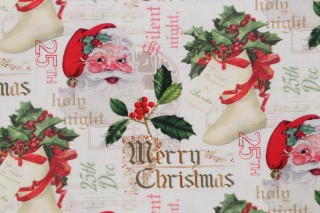 Timeless Treasures Christmas Memories - Vintage Santas And Writing Printed Cotton Craft Fabric in Cream 