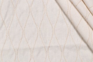 Belfort Embroidered Linen Drapery Fabric in Natural