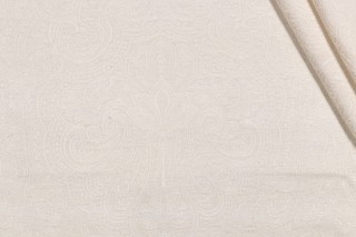 1 Yard Rachael Woven Chenille Damask Upholstery Fabric in Ivory