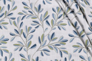 P Kaufmann Leafage Embroidered Drapery Fabric in Pacific 