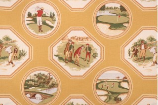 Thibaut Golf F96304 Printed Cotton Blend Drapery Fabric in Gold