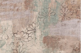 Faded Floral Printed Linen Blend Drapery Fabric in Spa