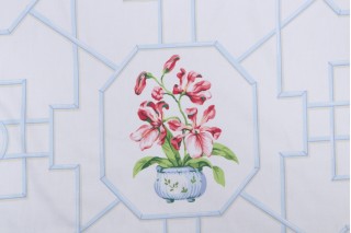 Thibaut Orchid F93123 Printed Cotton Drapery Fabric in White