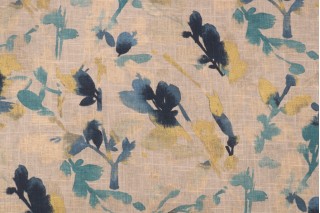 Waverly Leaf Storm Printed Linen Blend Drapery Fabric in Indigo