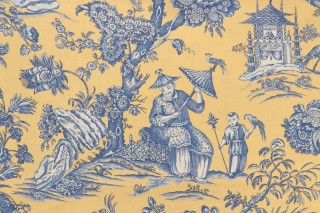 Scalamandre Ming Printed Drapery Fabric in Yellow/Blue