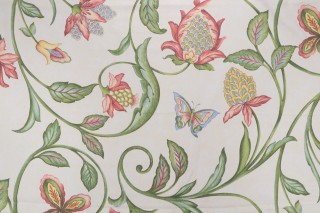 Grey Watkins San Remo Printed Drapery Fabric in Pink on Cream for Scalamandre