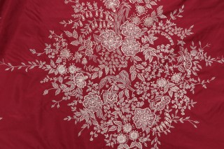 Fonthill Medallion Silk Emblem Decorator Fabric in Red for Scalamandre