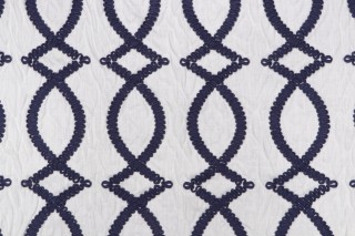 Maxine Embroidered Linen Drapery Fabric in Navy
