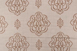 Furrow Medallion Printed Linen Drapery Fabric in Umber