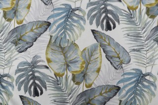 Sample of Hamilton Tiki Printed Cotton Drapery Fabric in Slate 