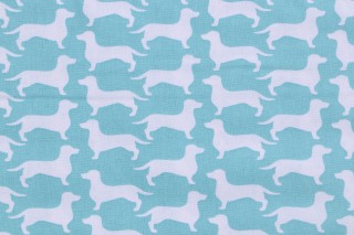 Emma & Mila Dog Silhouette Printed Cotton Craft Fabric in Turquoise 