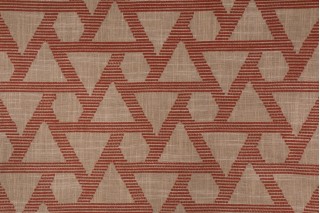 Robert Allen Geo Stitch Embroidered Slubbed Drapery Fabric in Persimmon
