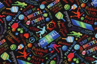 Gail Cadden Elite Athlete - Pickleball Printed Cotton Craft Fabric in Black for Timeless Treasures
