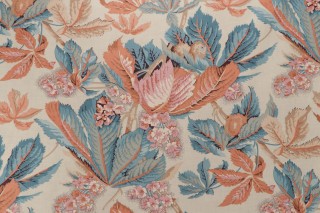Fonthill Marronniers Printed Cotton Drapery Fabric in Salmon/Blue