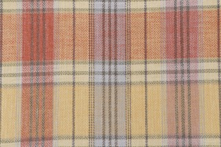 Grey Watkins Presidio Plaid Woven Decorator Fabric in Coral