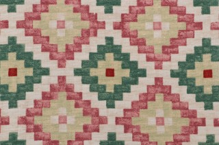 Grey Watkins Topkapi Printed Linen Drapery Fabric in Green/Coral