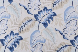 Sanibel Printed Twill Drapery Fabric in Indigo 