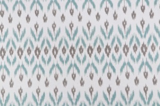 Laura & Kiran Garland Ikat Printed Cotton Drapery Fabric in Teal 