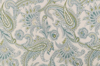 Laura & Kiran French Paisley Printed Cotton Drapery Fabric in Aqua Seas 