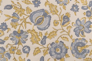 Laura & Kiran Calicut Printed Cotton Drapery Fabric in Chambray 