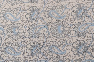Laura & Kiran Provence Floral Printed Cotton Drapery Fabric in Lake 