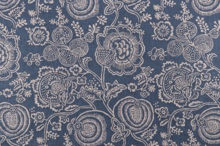 P Kaufmann Meena Printed Cotton Blend Drapery Fabric in Indigo 