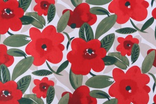 Stof France Kelly Printed Cotton Twill Drapery Fabric in Rouge 