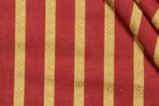 Grey Watkins Vistorta Damask Decorator Fabric in Carmine/Chartreuse