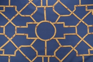 Scalamandre Baldwin Bamboo Printed Drapery Fabric in Rattan on Indigo