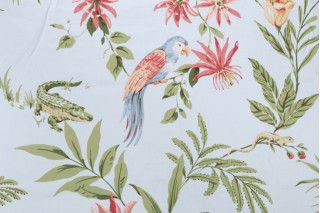Thibaut Flamingo Bay F96745 Printed Cotton Drapery Fabric in Aqua