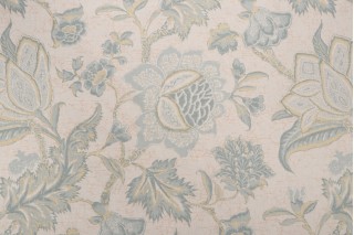 Thibaut Jacobean Trail F93312 Printed Cotton Drapery Fabric in Teal and Cream