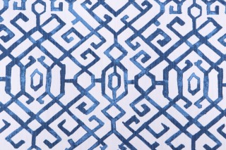 Premier Prints Jing-Slub Linen White Printed Drapery Fabric in Courtyard Blue