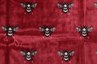 TFA Bee Kind Latex Backed Velvet Upholstery Fabric in Cherry