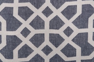 Scalamandre Linen Lattice Woven Upholstery Fabric in Indigo & Greige