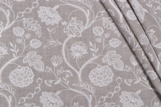 Valiant Fabrics Marissa Embroidered Drapery Fabric in Stone 