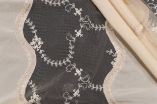 Scalamandre Dorisse Sheer Embroidered Drapery Fabric in Chantilly