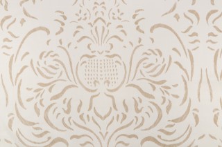 Fonthill Pushkin Damask Hand-Printed Wool Drapery Fabric in Almond