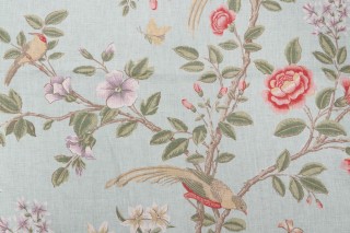 Thibaut Newman F94701 Printed Linen Drapery Fabric in Aqua