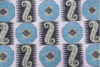 Kaufmann Souk Treasure Printed Cotton Drapery fabric in Indian Blue