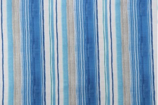 Tommy Bahama Seascape Stripe Printed Cotton Drapery Fabric in Azul