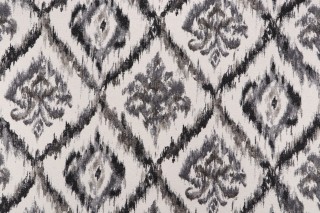 Ikat Medallion Chenille Tapestry Upholstery Fabric in Greystone 